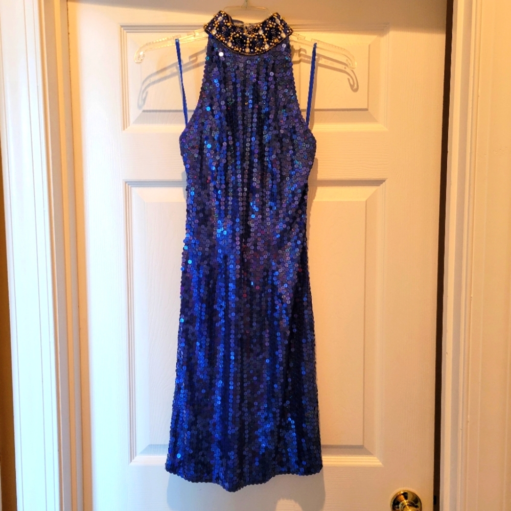 Niteline sequin dress cruise blue Della Roufogali sz 6